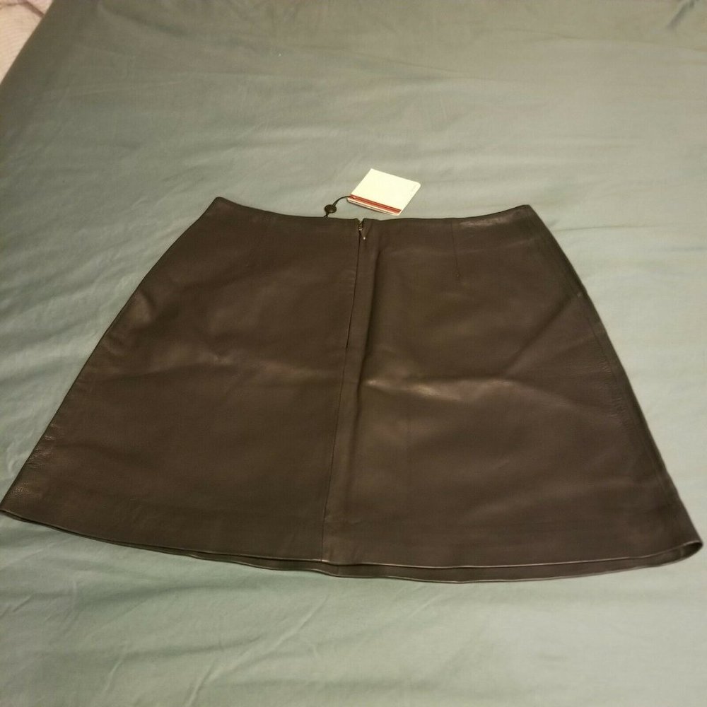 Raoul Napa Leather A-line Mini Skirt Navy XL $405